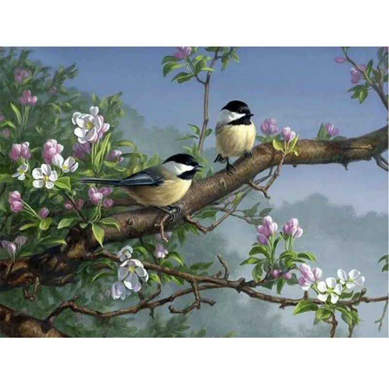 Vente en gros 5d peinture diamantée pleine perceuse oiseau moineau sur la branche diamant broderie strass décoration intérieure diamant art mural