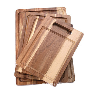 Tabla de cortar cuadrada de madera de acacia de 27.2x20cm, madera maciza con ranuras para alimentos, frutas y cocina - Product Image 5