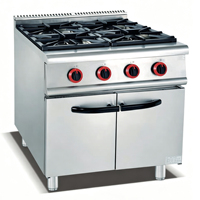 Estufa de Gas Compatible con GLP de 4 Quemadores, Construcción de Acero Inoxidable, 16kW, Niveles de Potencia Ajustables, Uso Comercial en Cocina, Protección Contra Fallos de Llama