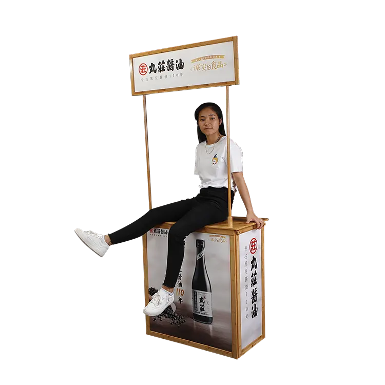 Portable Light Weight Advertising Promotion Counter Bamboo Supermarket Tasting Desk Stand