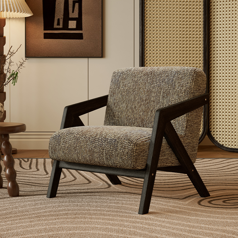 Marrone [Lino di cotone traspirante + struttura in legno nero]