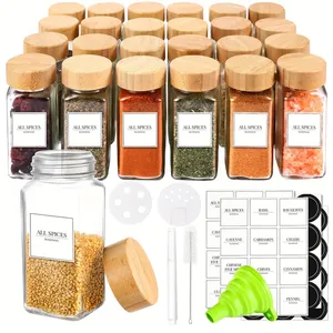 Hot Sale Labels Bamboo Lids Glass Spice Jars Seasoning Storage Bottles With Collapsible Funnel Kitchen Bbq Tool Herb Spice Tool