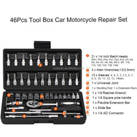 Coffret de 46 Pièces Multifonctionnel de Douilles et Clés à Cliquet, Kit d'Outils de Réparation Automobile de Grade Industriel