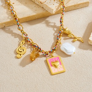 Fashion Pendant Necklace Gold Plated Heart Musical Note Colorful Rope Chain Charm Jewelry Gift - Product Image 2
