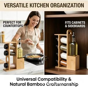 Cross-border wooden multi-compartment kitchen <b>spice</b> <b>jar</b> <b>rack</b>, oil bottle holder, multi-functional movable <b>spice</b> and oil bottle - Product Image 5