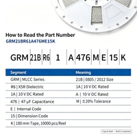 0805 2012 Metrik MLCC 47μF 10V X5R ±20% GRM21BR61A476ME15K Kapasitor Chip untuk Perangkat IoT ESR Rendah