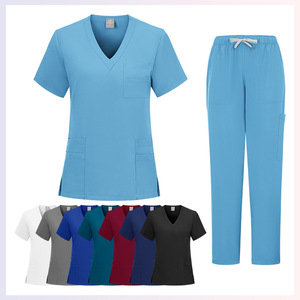 Unisex Scrub Set Moisture Wicking V-Neck Short Sleeve Hospital Uniforms Split Set For Medical Nursing Workwear - Product Image 4