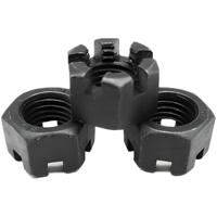 Écrou hexagonal fendu noir, haute résistance pour l'assemblage de machines.