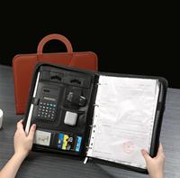 Venta caliente A4 Business Zipper Cartera de cuero Material de PU Suministros de oficina Carpeta de anillas Caja de bolsillo Carpeta organizadora de archivos