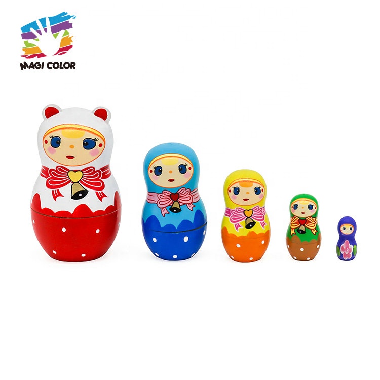 Оптовая продажа, детская развивающая игрушка, милая красочная деревянная кукла-гнездо, набор W06D156