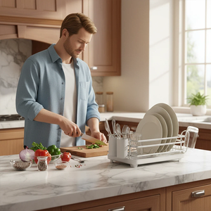 ที่คว่ำจานแบบตั้งพื้นสำหรับห้องครัว - อเนกประสงค์ ทนทานสูง กันลื่น ป้องกันสนิม ตะกร้าใส่ช้อนส้อม ที่คว่ำจาน ที่เก็บของ ที่ระบายน้ำ - Product Image 6