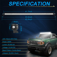 Barre lumineuse LED de 40 pouces pour accessoires Jeep, 200W, pour toit de voiture, marine, bateau, VTT et accessoires