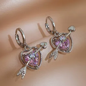 fashion quality arrow hollow heart earrings cz pink
