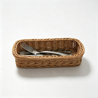 Panier à ustensiles marron en rotin PP tressé à la main, écologique, de qualité alimentaire, étanche et peu encombrant, pour couteaux, fourchettes et baguettes