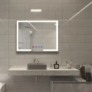 Espelho de banheiro inteligente iluminado de parede, com luz, espelho inteligente para hotel
