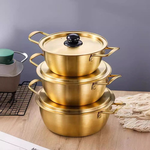 韓国の新しいミニラーメン鍋、蓋付き金メッキスープ鍋、多機能ステンレス鋼製ホットポット、キャンプ用調理器具 - Product Image 1