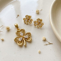 Parure de bijoux élégante en laiton ZG, collier pendentif trèfle à trois feuilles creux et zircones, boucles d'oreilles clous
