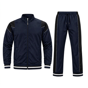 Custom <b>Navy</b> Tracksuit <b>Men</b> Full Zip Athletic Jacket Sweatpants Set Two Piece Casual Jogging Suit Sublimated Dark Blue Sportswear - Product Image 1