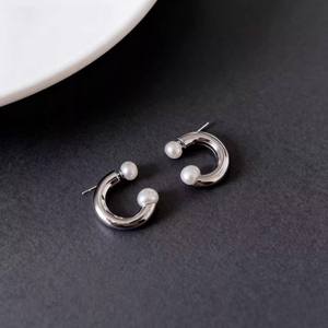 22877 Pendientes de Plata S925 para Joyería DIY con Doble Perla y Base Vacía de 6-8mm, Accesorios de Moda con Perlas de 6-8mm - Product Image 4