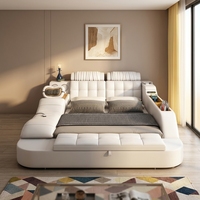 Lit plateforme multifonctionnel en cuir intelligent avec massage, rangement hydraulique, taille King, projecteur, cadre en plastique, moderne et confortable pour chambre à coucher