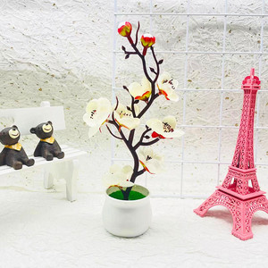 Plantes artificielles en pot de fleurs de prunier Qi Xing, 21 cm, fleurs en soie rouge, rose, blanc, décorations pour mariage et maison - Product Image 3