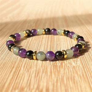 Braccialetto di supporto emotivo di <span class=keywords><strong>ossidiana</strong></span> dorato naturale 6mm Prehnite ametista braccialetto di protezione empatico <span class=keywords><strong>gioielli</strong></span> Chakra - Product Image 2