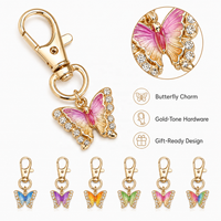 Porte-clés Multicolore Papillon Irisé en Strass avec Cadre Doré, Pendentif Acrylique, Breloque pour Sac, Carte Inspirante, Cadeau
