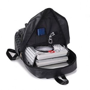Water Resistant Plaid PU Leather Men's <b>Backpack</b> Geometric Pattern Work Laptop Bag Mochila Business Travel <b>Backpack</b> - Product Image 6