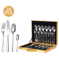 Ensemble de couverts en acier inoxydable 1010 de 24 pièces Couteau à steak occidental de luxe Fourchette Cuillère Vaisselle cadeau plaquée or