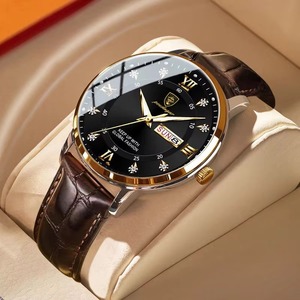 Montre-bracelet à quartz chronographe décontractée pour homme Drioshipping, style professionnel, aiguilles lumineuses, bracelet en cuir, boîtier de luxe tendance 5 mm - Product Image 1