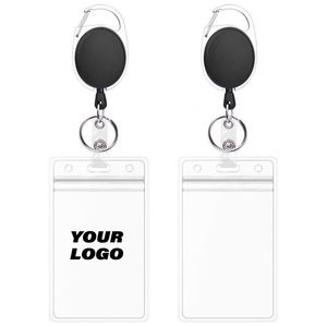 Hotsale Retractable Carabiner Holder Reel <b>Clip</b> With Vertical Waterproof Id <b>Badge</b> Card Pouch Sleeve - Product Image 1