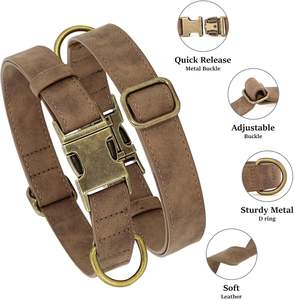 Collier de chien vide réglable en cuir véritable souple marron rose OEM avec boucle en métal à dégagement rapide - Product Image 5