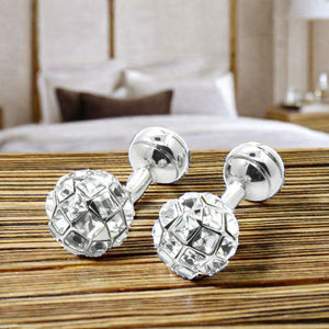 Boutons de manchette carrés de luxe en cristal Bling plein argent blanc <span class=keywords><strong>pierre</strong></span> naturelle avec boule stéréoscopique ensemble exclusif de bijoux - Product Image 6