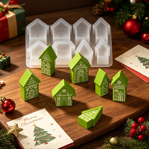 <span class=keywords><strong>Moule</strong></span> en silicone 8 cavités en forme de maison de Noël pour résine, plâtre, gypse, porte-bougie, décoration suspendue, <span class=keywords><strong>moule</strong></span> de moulage DIY - Product Image 2