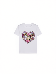 T-shirt con stampa di cuori di San Valentino da donna, manica corta, girocollo, top casual, design floreale, 100% cotone, abbigliamento primaverile ed estivo - Product Image 1