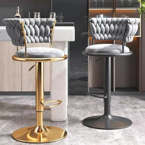 Adjustable Velvet High <b>Bar</b> <b>Stools</b> with Metal Legs-Modern Design for Home Use Durable Household Chairs - Product Image 5