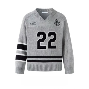 Custom LOGO <strong>Men</strong> Cotton Sweater Casual Embroidered Knitwear Pullover Football <strong>Jumper</strong> <strong>V</strong> <strong>Neck</strong> Knitted Jersey Spring Quick Pattern - Product Image 1