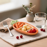 Assiette en céramique personnalisée OEM/ODM en forme de carotte, multi-compartiments, colorée et lumineuse
