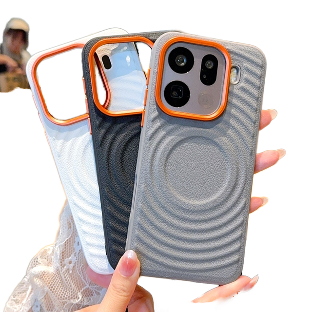 Wave Pattern Business Magnetic Matte PU Leather Shockproof Camera Protector Mobile Phone Case for Oppo for Wireless Charging