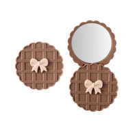 Miroir miniature en gaufre de couleur café mignon et portable pour filles, miroir de maquillage haute définition, petit miroir rotatif pour retoucher le maquillage