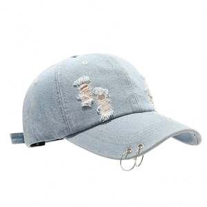 Casquette de baseball rétro hip-hop 6 panneaux pour hommes et femmes avec trou en denim Caractéristique du tissu polyester/coton métal - Product Image 5