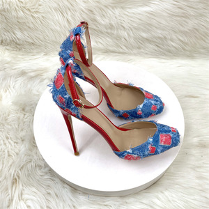 Sandales en jean à bout rond, talons aiguilles, chaussures d'été 2024 pour femmes, talons hauts personnalisés 10CM 12CM, nouveauté - Product Image 3
