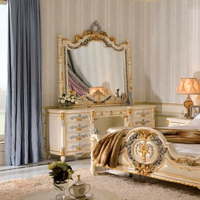 JS Luxuriöses Kingsize-Schlafzimmer-Set im Europäischen Stil, Neuestes Antikes Modisches Grau-Gold-Schlafzimmer-Set