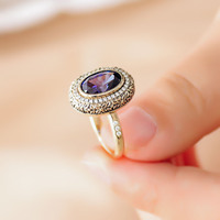 Antique Design 10k bague en or bijoux fins VVS couleur femmes bagues bijoux bleu saphir ovale vintage bagues femmes pour fiançailles