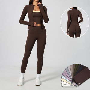 Ensemble <span class=keywords><strong>de</strong></span> yoga 3 pièces pour femmes : <span class=keywords><strong>veste</strong></span> zippée, soutien-gorge <span class=keywords><strong>de</strong></span> sport, leggings taille haute, tenue <span class=keywords><strong>de</strong></span> sport, vêtements <span class=keywords><strong>de</strong></span> fitness - Product Image 1