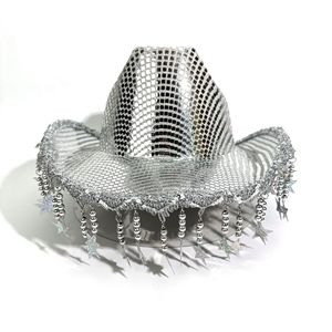 New Hot Silver Mirror Sequin Cowboy <strong>Hat</strong> with Star Tassel Fringe for Outdoor Sports Business Casual Use Unisex - Product Image 4