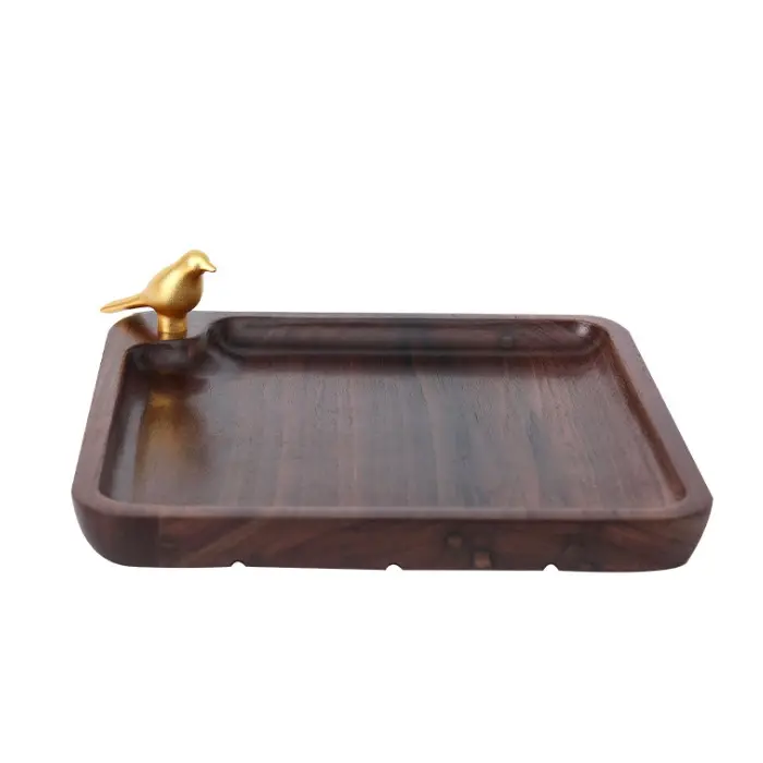 Bộ Đồ Ăn Bằng Gỗ Khách Sạn Nhà Hàng Tấm Trang Trí Hình Tròn Hình Chữ Nhật Khay Món Ăn Walnut Real Wood Phục Vụ Khay Có Tay Cầm