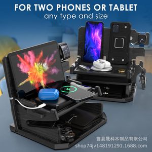 Organisateur de bureau en bois, support de téléphone avec rangement pour écouteurs et montres, pour bureau, chambre à coucher, porte-clés et bijoux, pliable sur 3 niveaux - Product Image 3