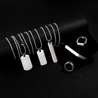 Goldix Ensemble de bracelets, bagues et colliers de style classique en acier inoxydable avec logo personnalisé pour hommes, plaque nominative personnalisée pour les fêtes chrétiennes