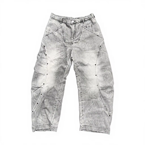Pantalon en jean streetwear pour garçons, design patchwork imprimé et délavé sur mesure, jean écologique à jambe large de haute qualité, gris - Product Image 2